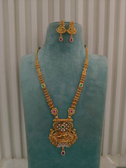 Gold Polki Ruby Green Long Rani Haar Necklace Indian Anaya Jewellery Set