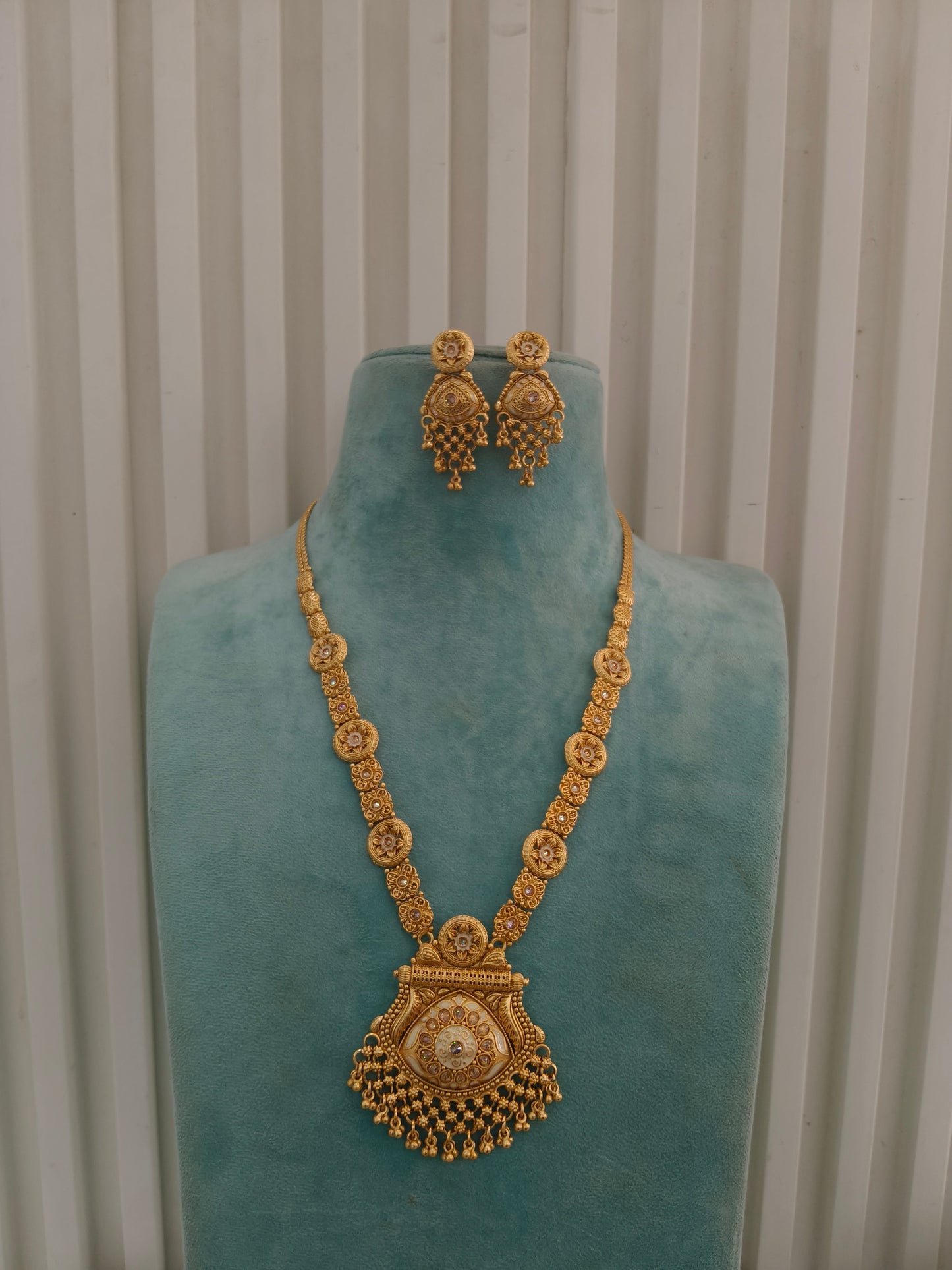 Gold Polki Long Rani Haar Necklace Indian Anaya Jewellery Set