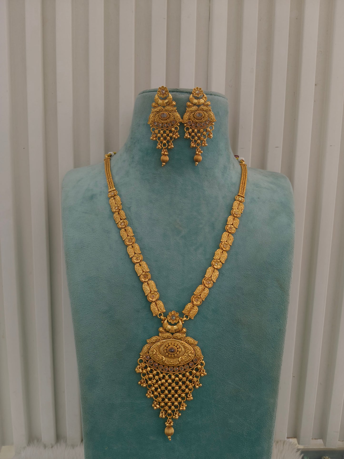 Gold Polki Long Rani Haar Necklace Indian Anaya Jewellery Set