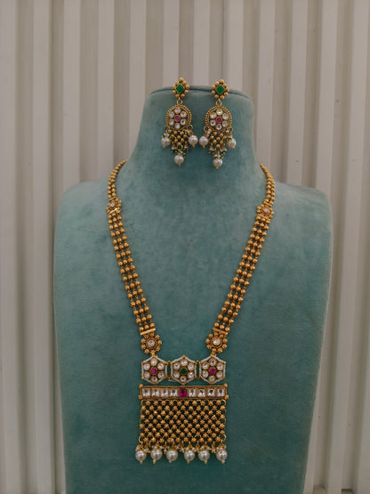 Gold Polki Ruby Green Long Rani Haar Necklace Indian Anaya Jewellery Set