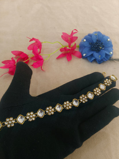 Gold White Headpiece Matha Patti sheesh fool Head Jewellery