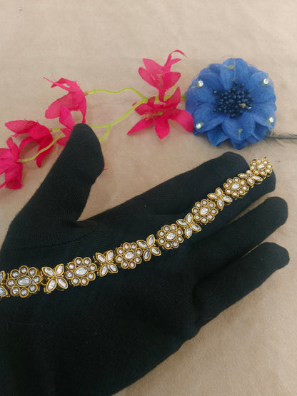 Gold White Headpiece Matha Patti sheesh fool Head Jewellery