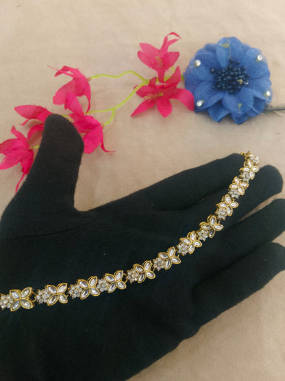 Gold White Headpiece Matha Patti sheesh fool Head Jewellery
