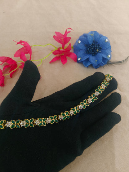 Gold Green Headpiece Matha Patti sheesh fool Head Jewellery