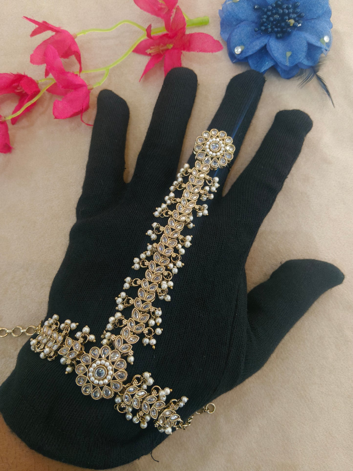 Indian Hand Bracelets Antique Bridal pair Finger ring Panja Jewellery