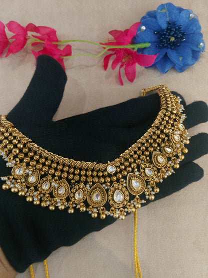Gold White Polki Necklace Jewellery Harveen Set