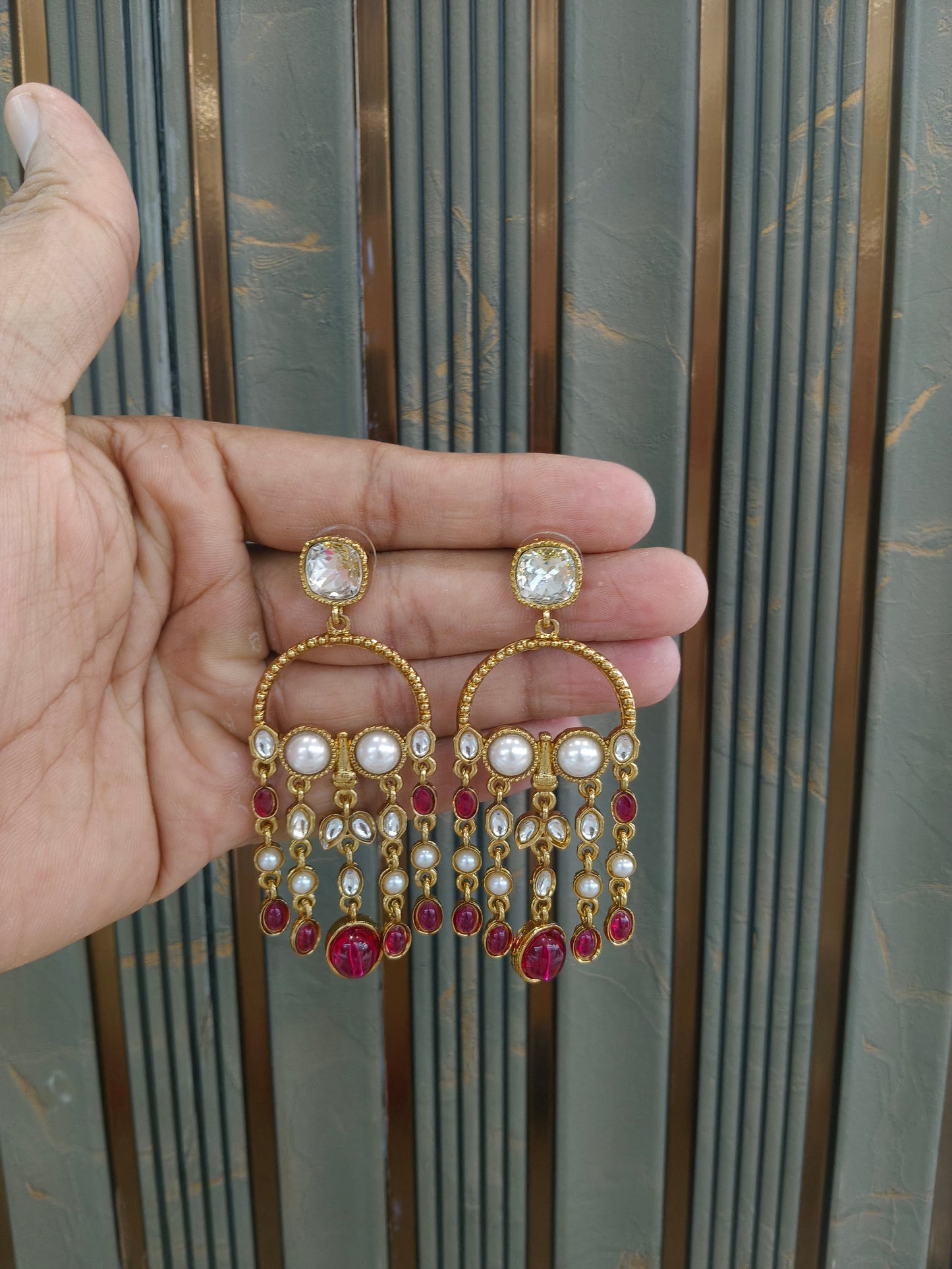 Antique Kundan Bollywood Indian Vail Earrings