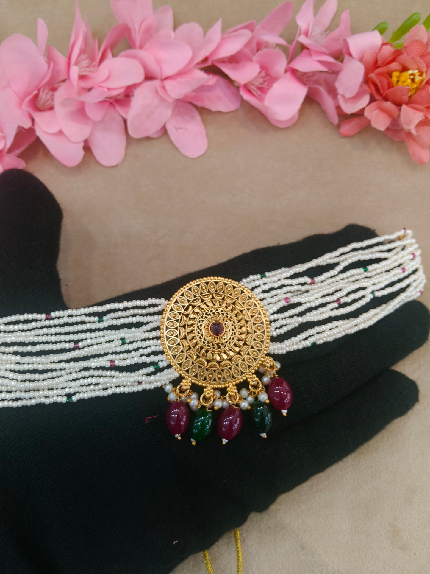 Gold Polki Ruby Green Choker Jewellery Able Set