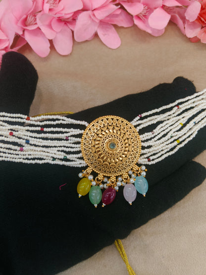 Gold Polki Multi Color Choker Jewellery Able Set