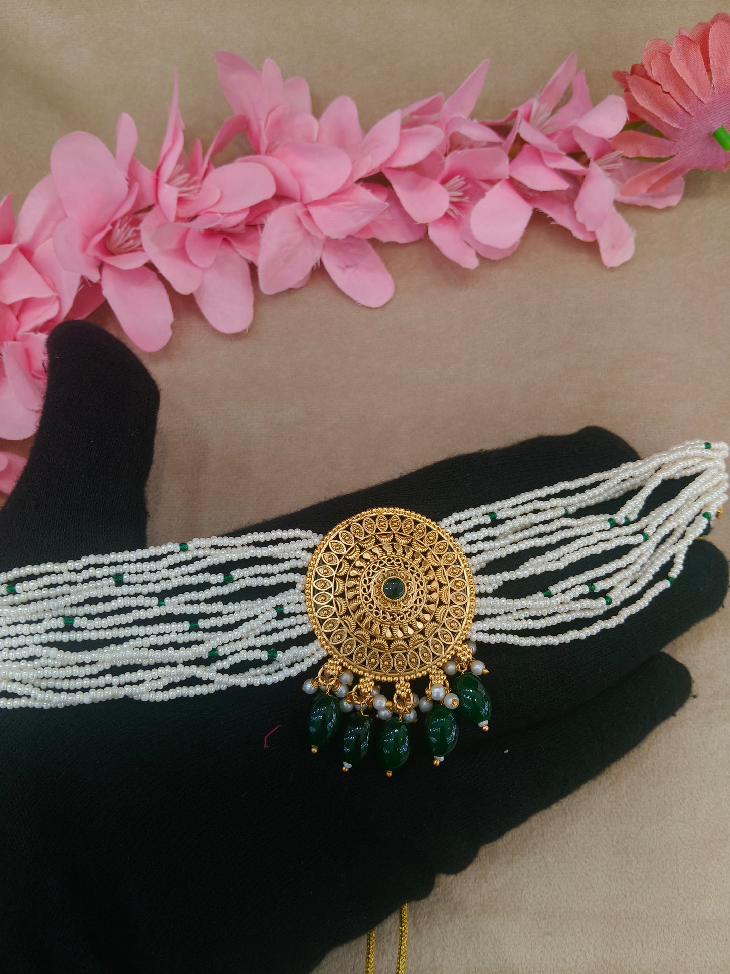 Gold Polki Green Choker Jewellery Able Set