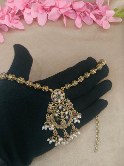 Antique Gold Ruby Green Long Necklace Indian Jewellery Rutvi Set