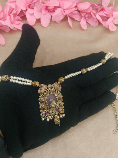 Antique Gold Runy Ruby Long Necklace Indian Jewellery Rutvi Set
