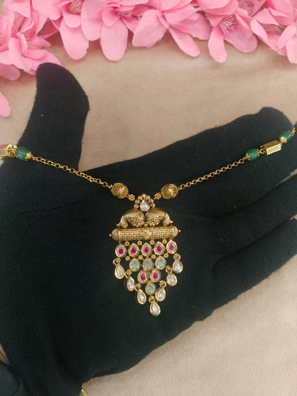Antique Gold Ruby Sage Green Long Necklace Indian Jewellery Rutvi Set