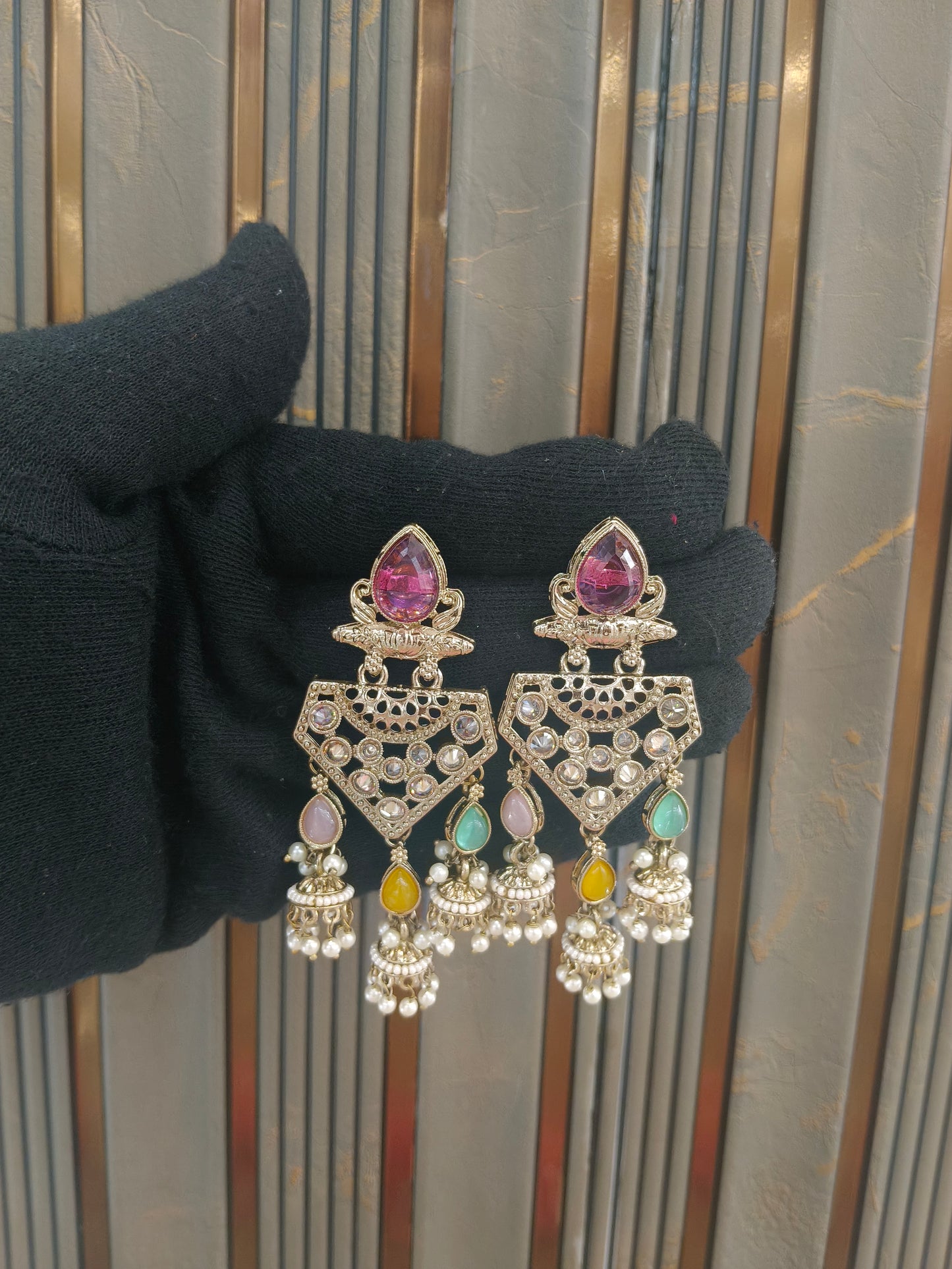 Gold Bollywood Indian Sarpunch Earrings