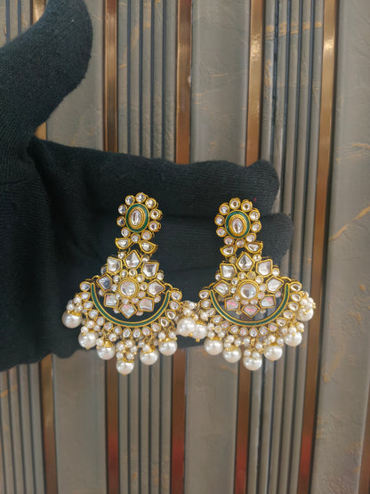 Gold White Bollywood Indian Sarpunch Earrings