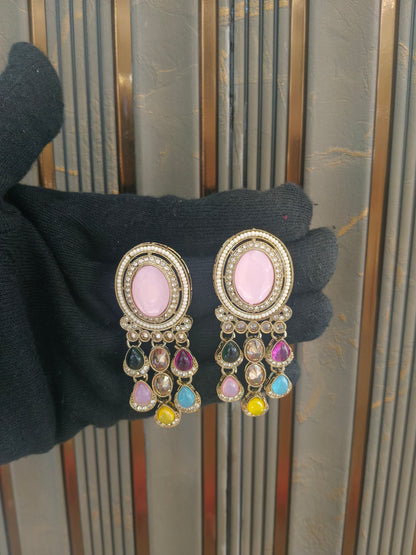 Gold Bollywood Multi Color Indian Sarpunch Earrings