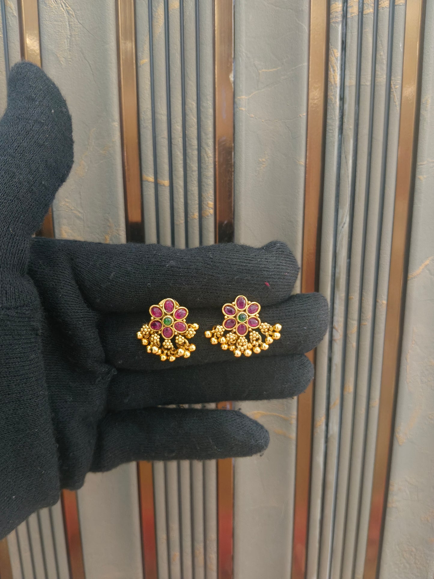 Gold Polki Ruby Green Yaad Earrings