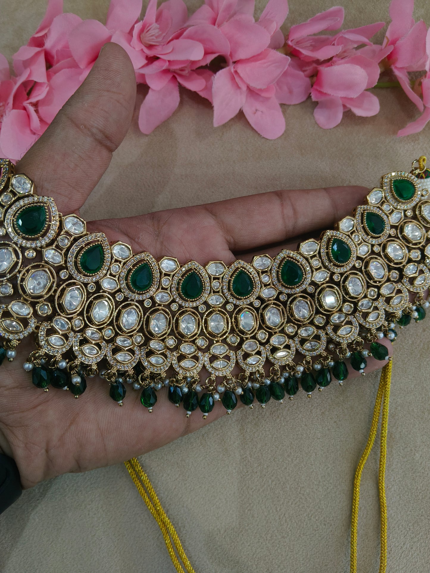Gold Uncut Green kundan necklace Indian Jewellery Param Wedding Sets