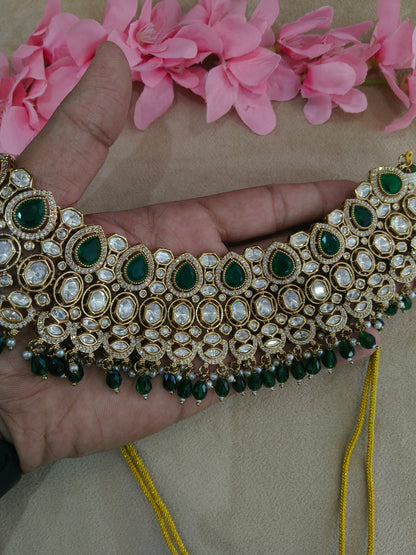 Gold Uncut Green kundan necklace Indian Jewellery Param Wedding Sets