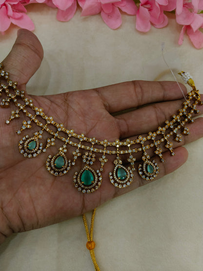 Antique Gold Mint CZ Necklace Indian Jewellery Pvita  Set