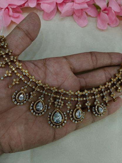 Antique Gold White CZ Necklace Indian Jewellery Pvita  Set