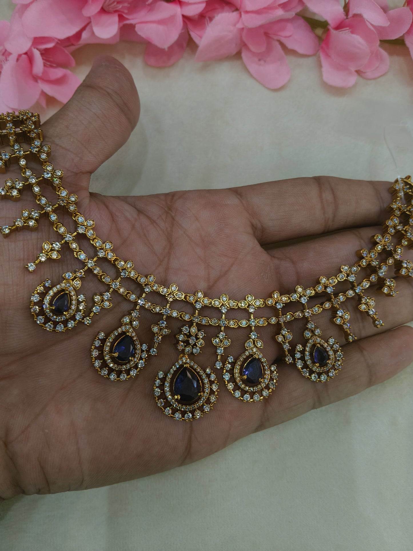 Antique Gold Purple CZ Necklace Indian Jewellery Pvita  Set