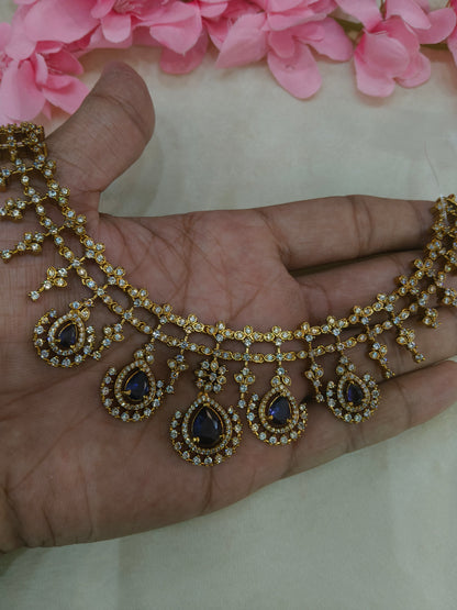 Antique Gold Purple CZ Necklace Indian Jewellery Pvita  Set