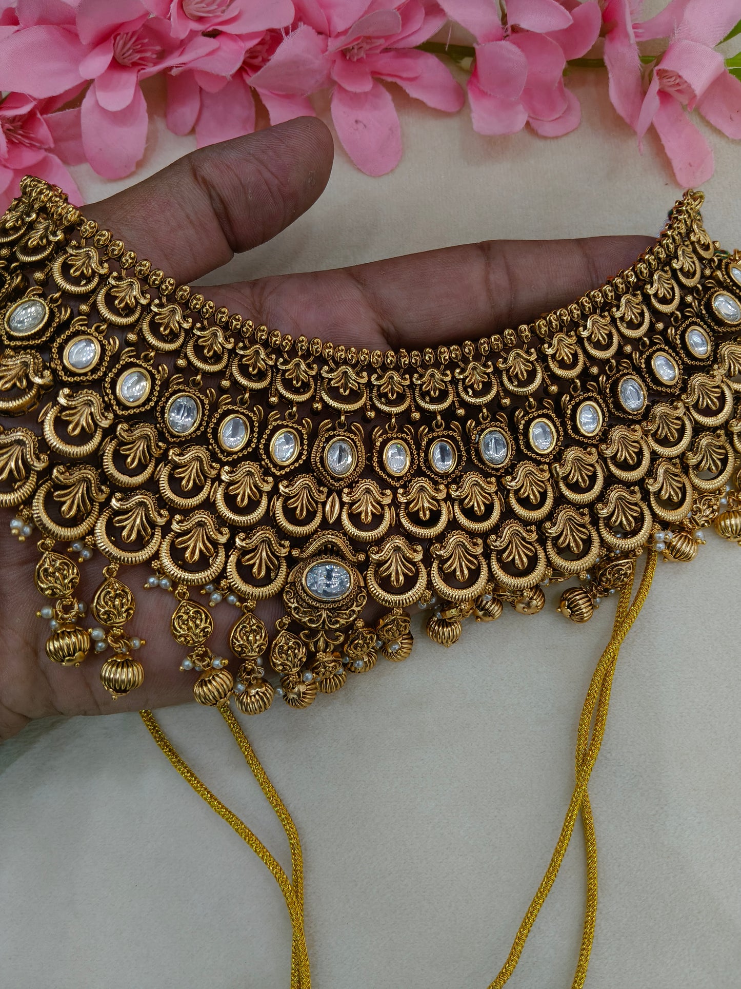 Gold Polki Kundan Indian Bridal Necklace Kang Set