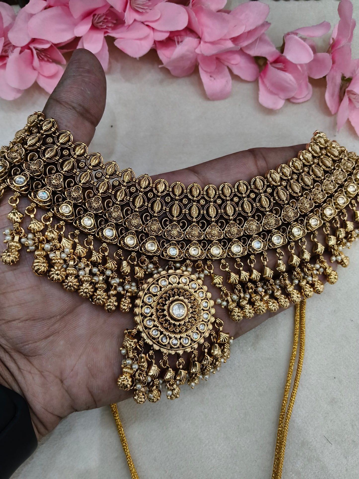 Gold Polki Kundan Indian Bridal Necklace Kang Set