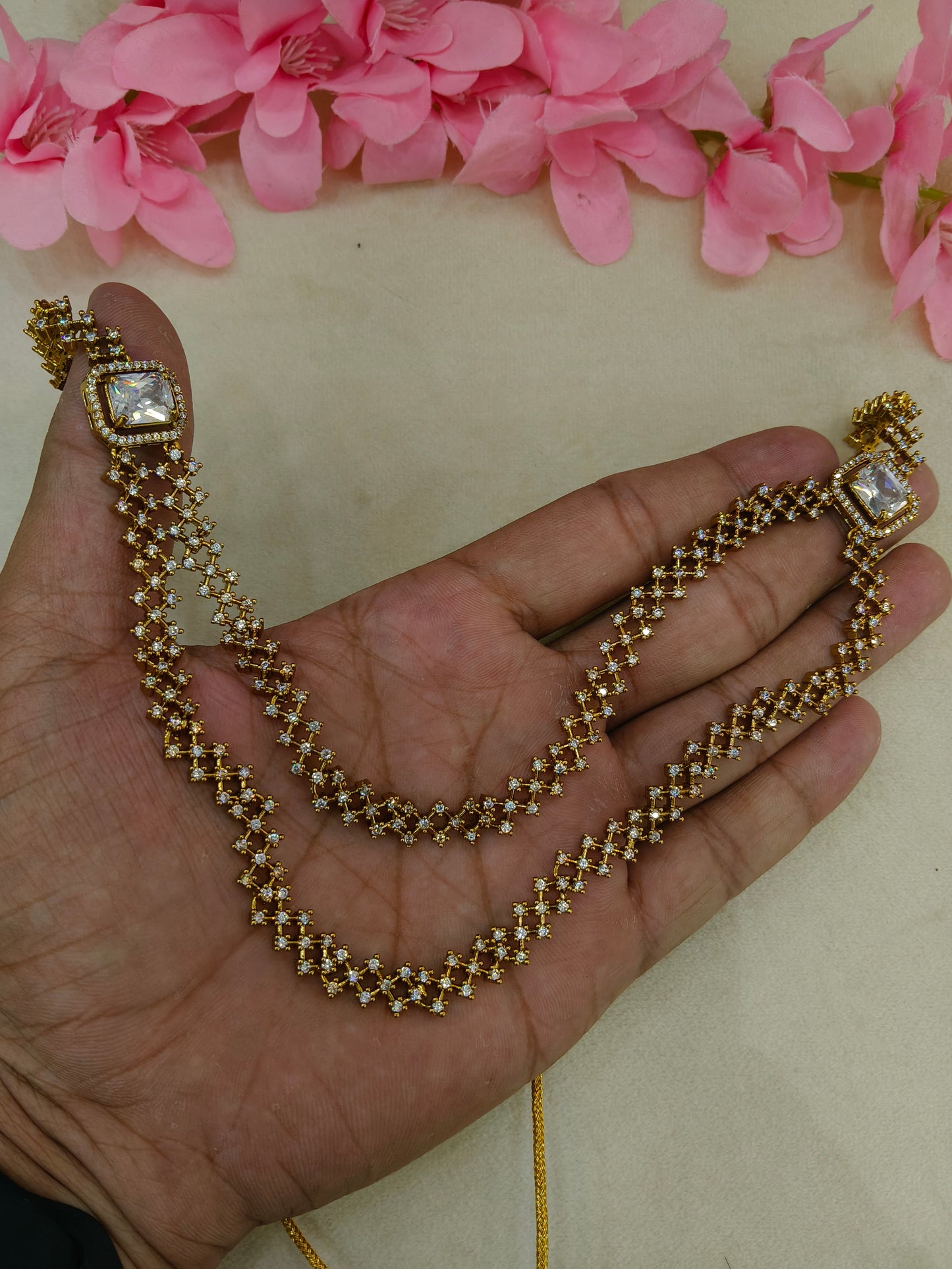 Antique Gold CZ Necklace Indian Jewellery Minori Set