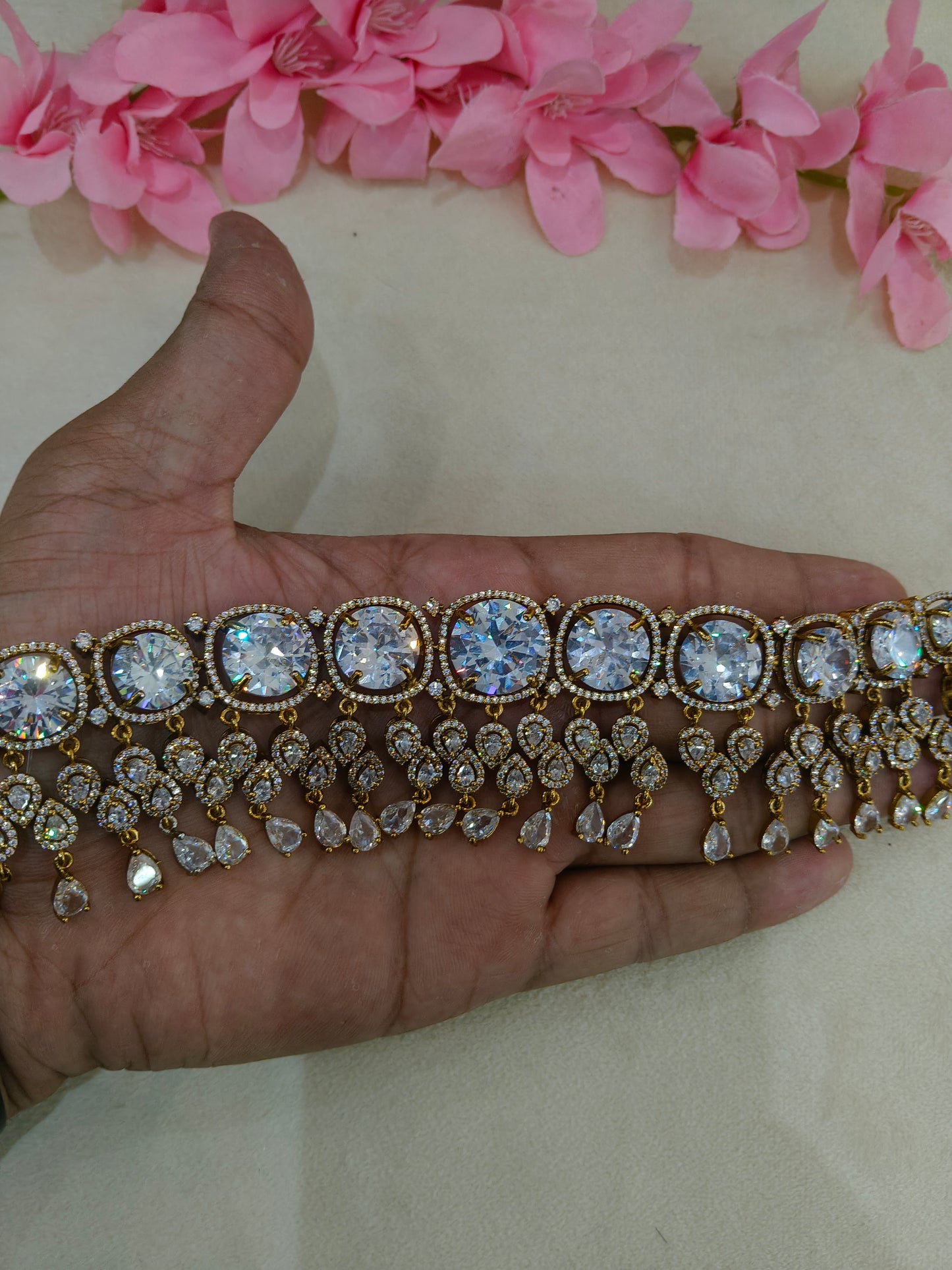 Antique White CZ Stone Choker Indian Jewellery Orika Set