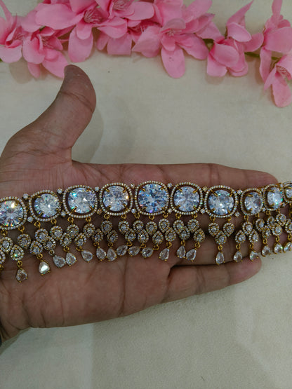 Antique White CZ Stone Choker Indian Jewellery Orika Set
