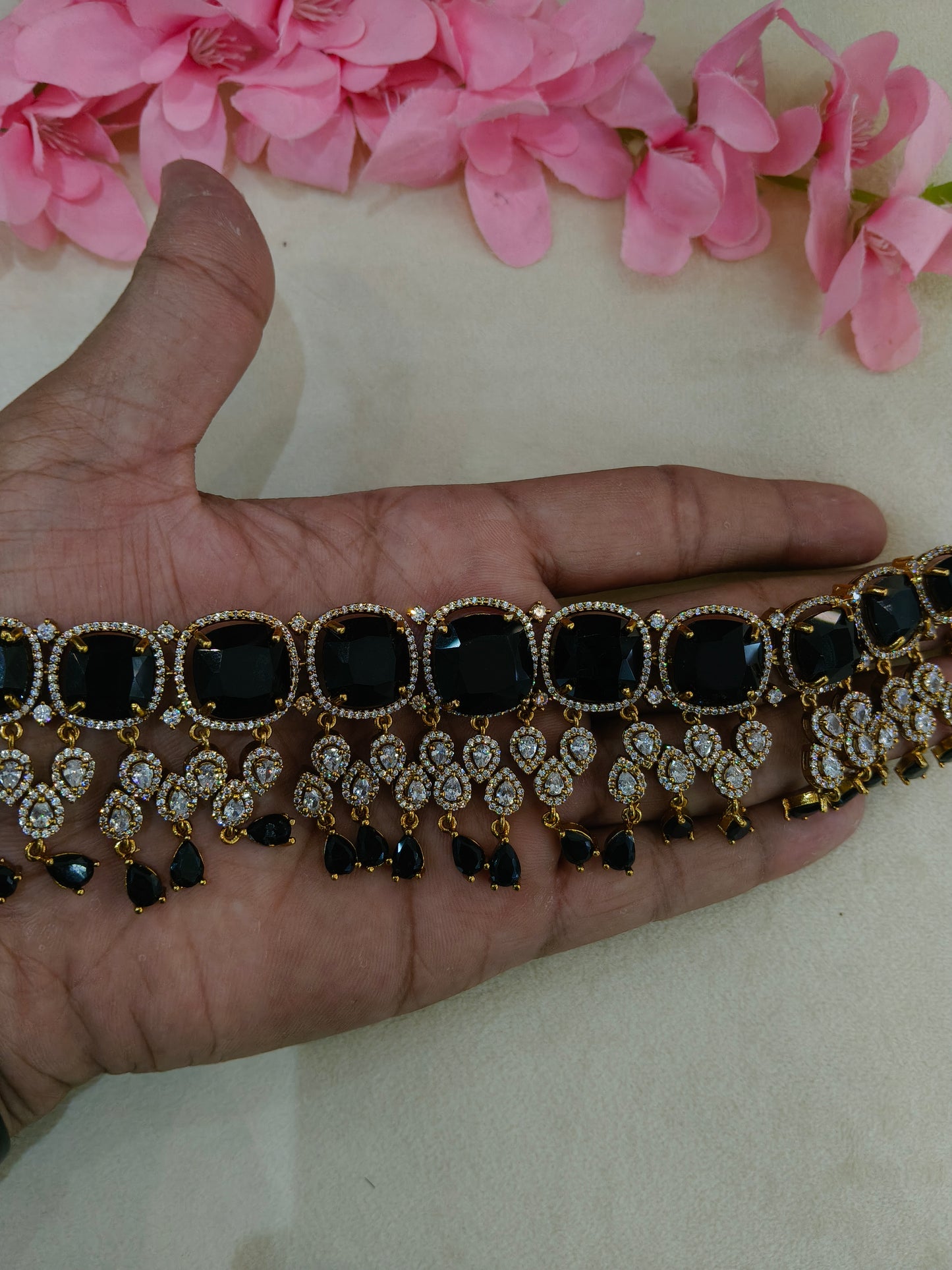 Antique Black CZ Stone Choker Indian Jewellery Orika Set