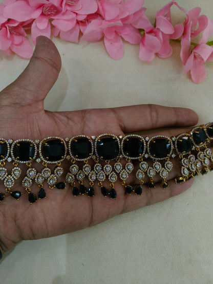 Antique Black CZ Stone Choker Indian Jewellery Orika Set