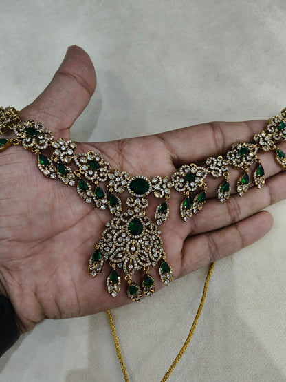 Antique Gold Green CZ Necklace Indian Jewellery Tyra Set