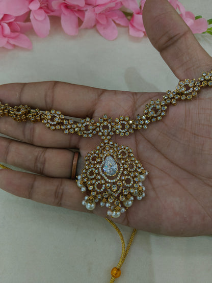 Antique Gold White CZ Necklace Indian Jewellery Beth Set