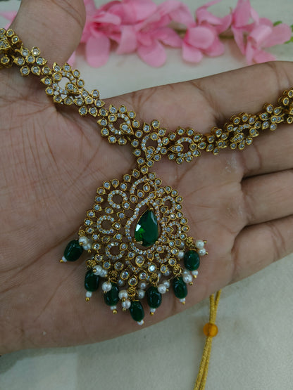 Antique Gold Green CZ Necklace Indian Jewellery Beth Set