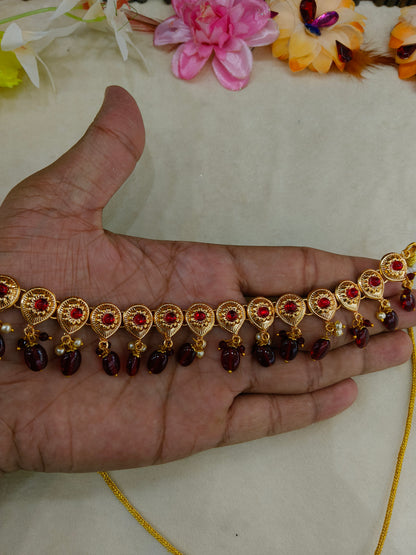 Gold Maroon Punjabi Necklace set/ Gold Necklace Tom set