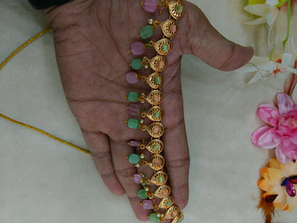 Gold Mint Pink Punjabi Necklace set/ Gold Necklace Tom set