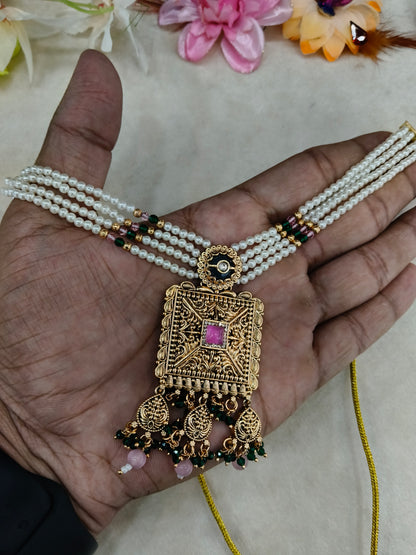 Gold Pink Green Punjabi Necklace Jewellery Erra Sets