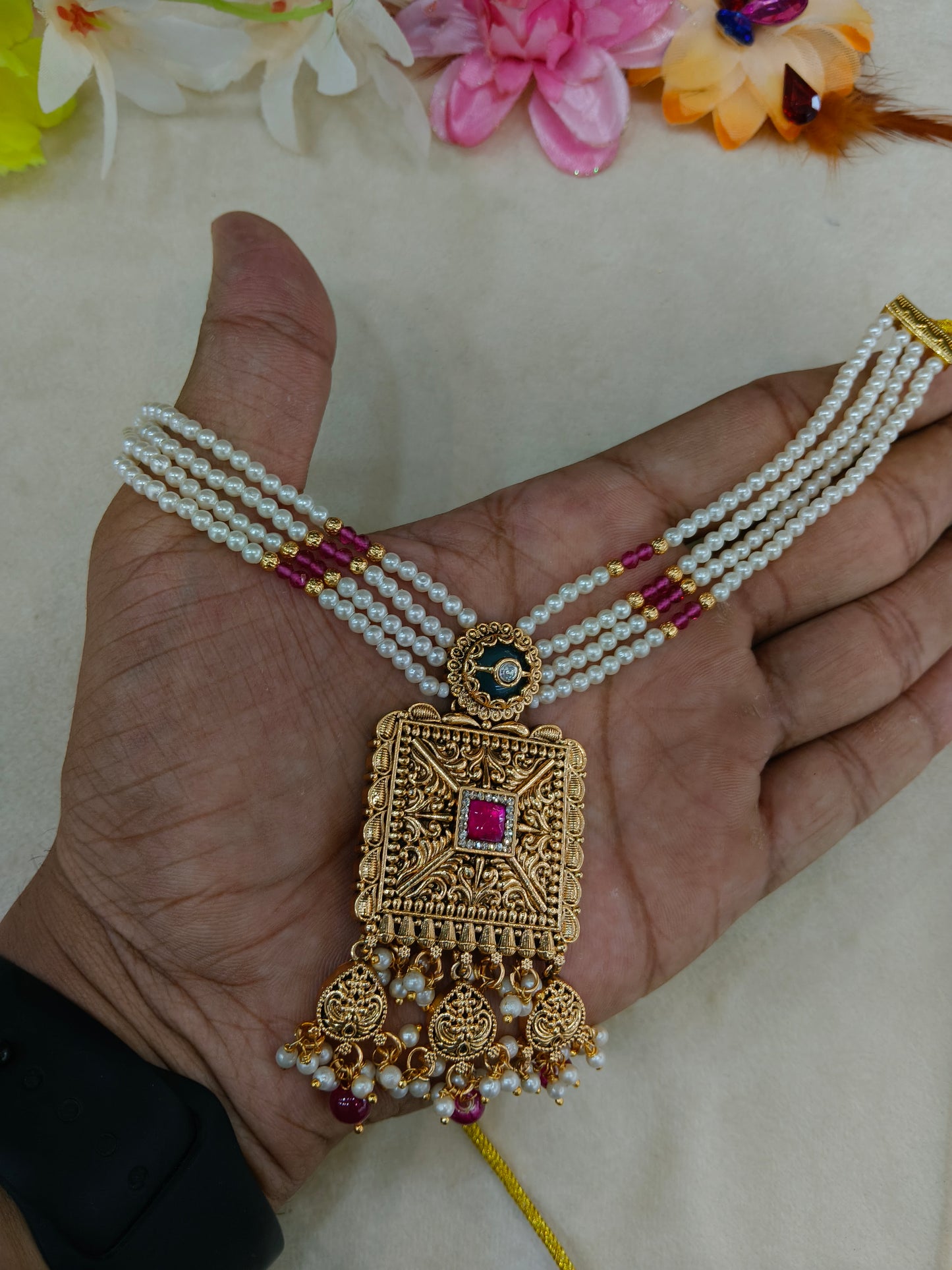 Gold Ruby Sage Green Punjabi Necklace Jewellery Erra Sets