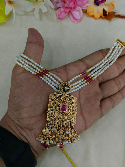 Gold Ruby Sage Green Punjabi Necklace Jewellery Erra Sets