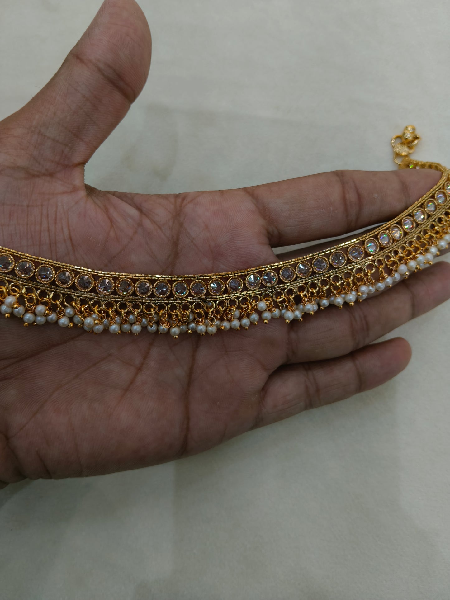 Gold White Anklets Jhanjar Payal Alisa Jewellery