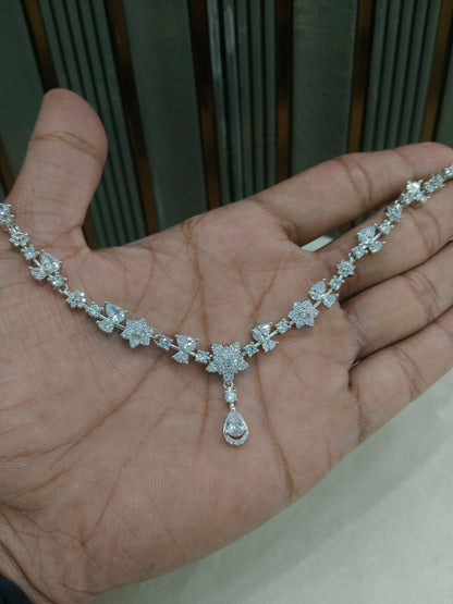 Silver American Diamond AD Necklace Alexa Set