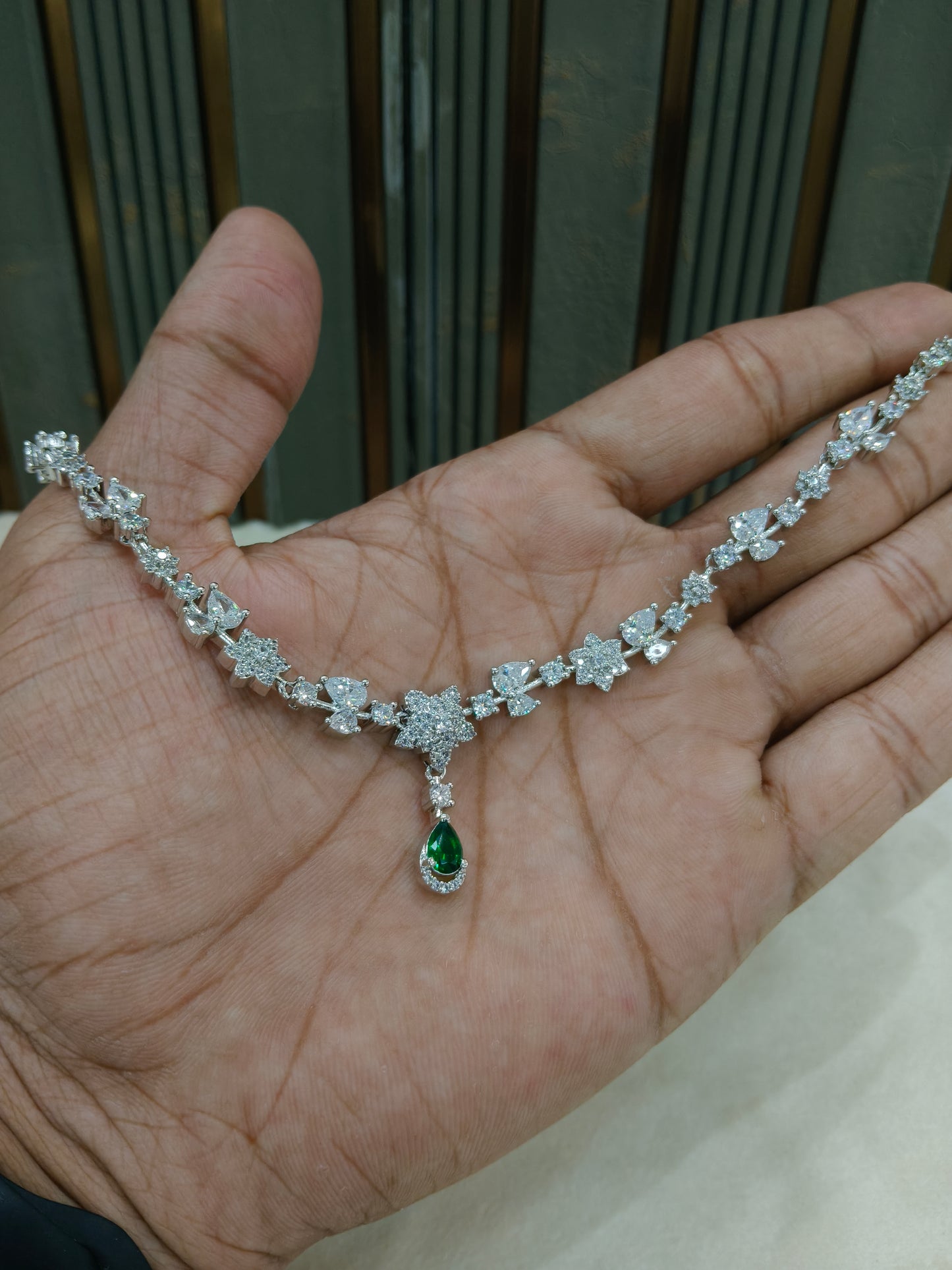 Green American Diamond AD Necklace Alexa Set