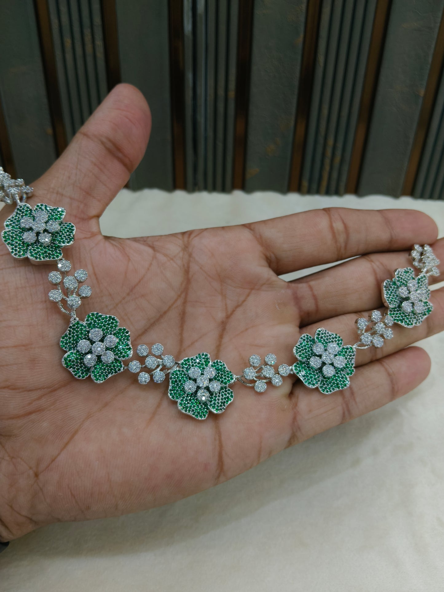 Green American Diamond AD Necklace Alexa Set