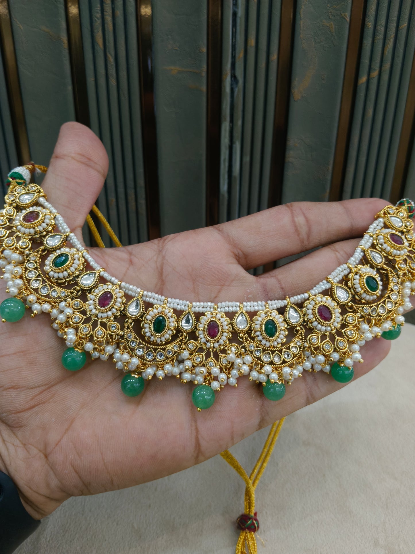 Ruby Sage Green Kundan necklace Set/ kundan Indian jewellery kundan Zina sets