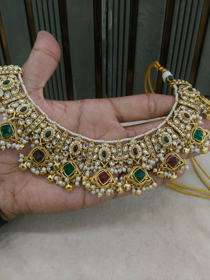 Ruby Green Kundan necklace Set/ kundan Indian jewellery kundan Awari sets