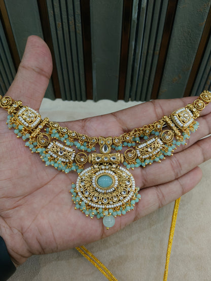Mint Kundan necklace Set/ kundan Indian jewellery kundan Alani sets