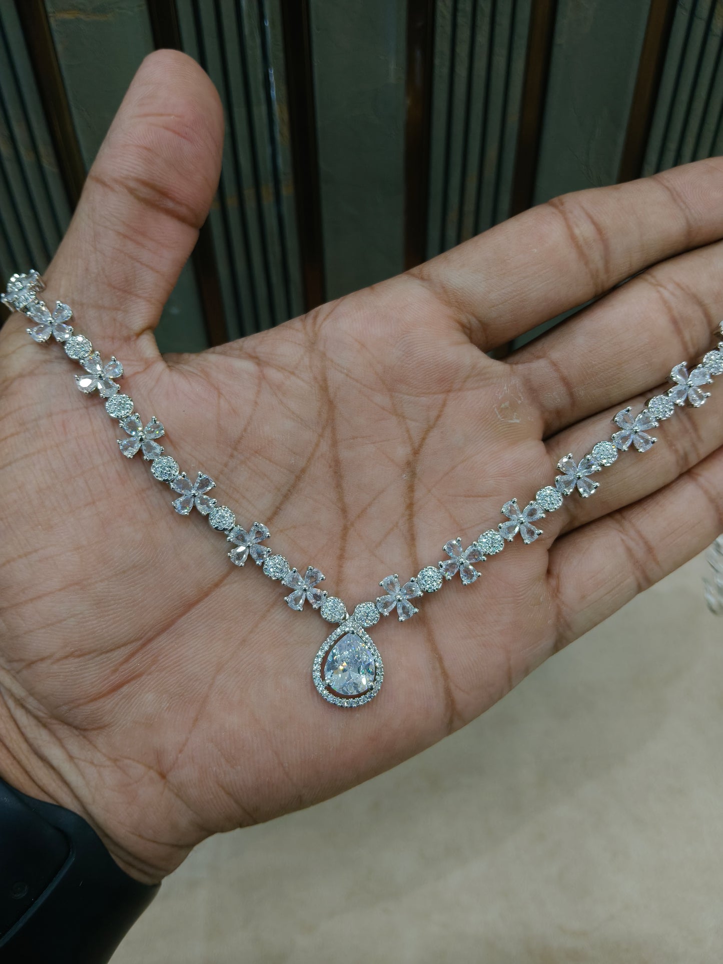 Silver American Diamond AD Necklace Mary Set